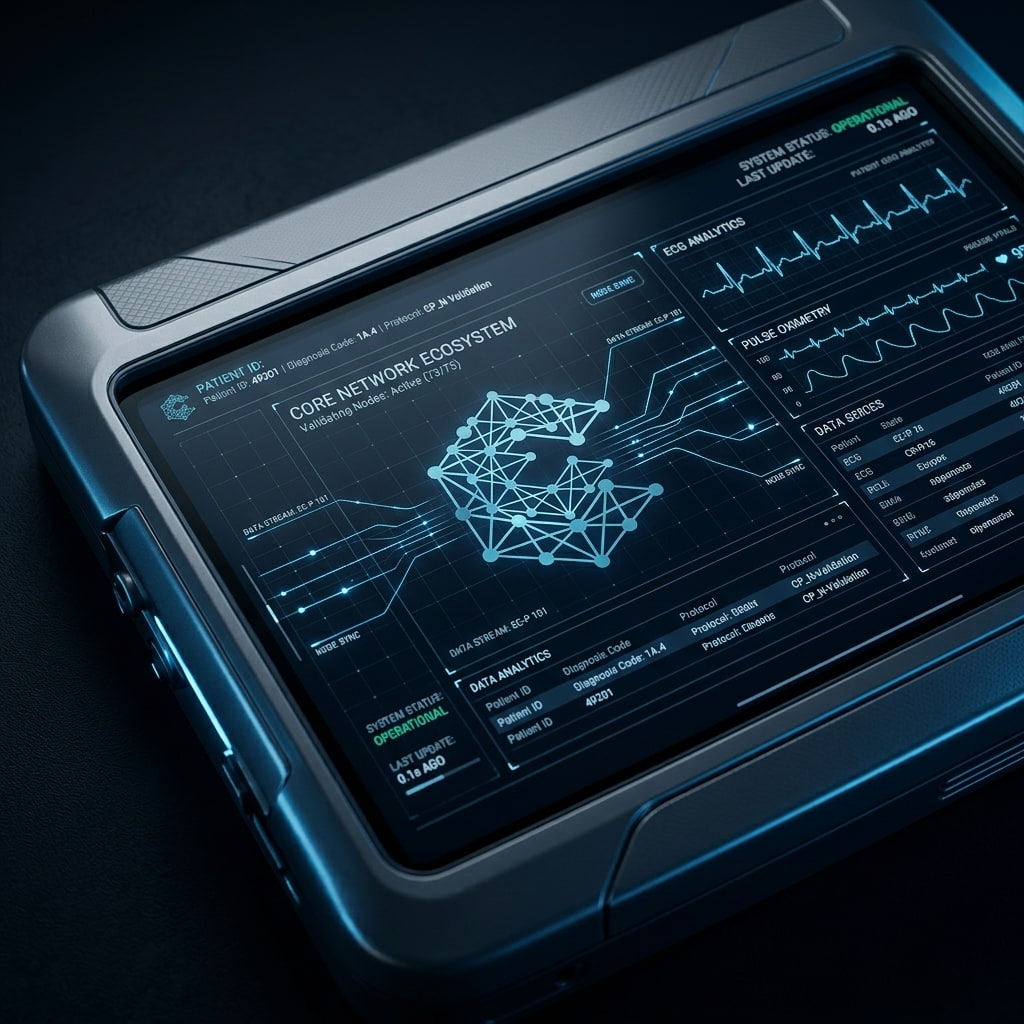 RO Care Systems enterprise medical hardware network interface display with real-time data nodes